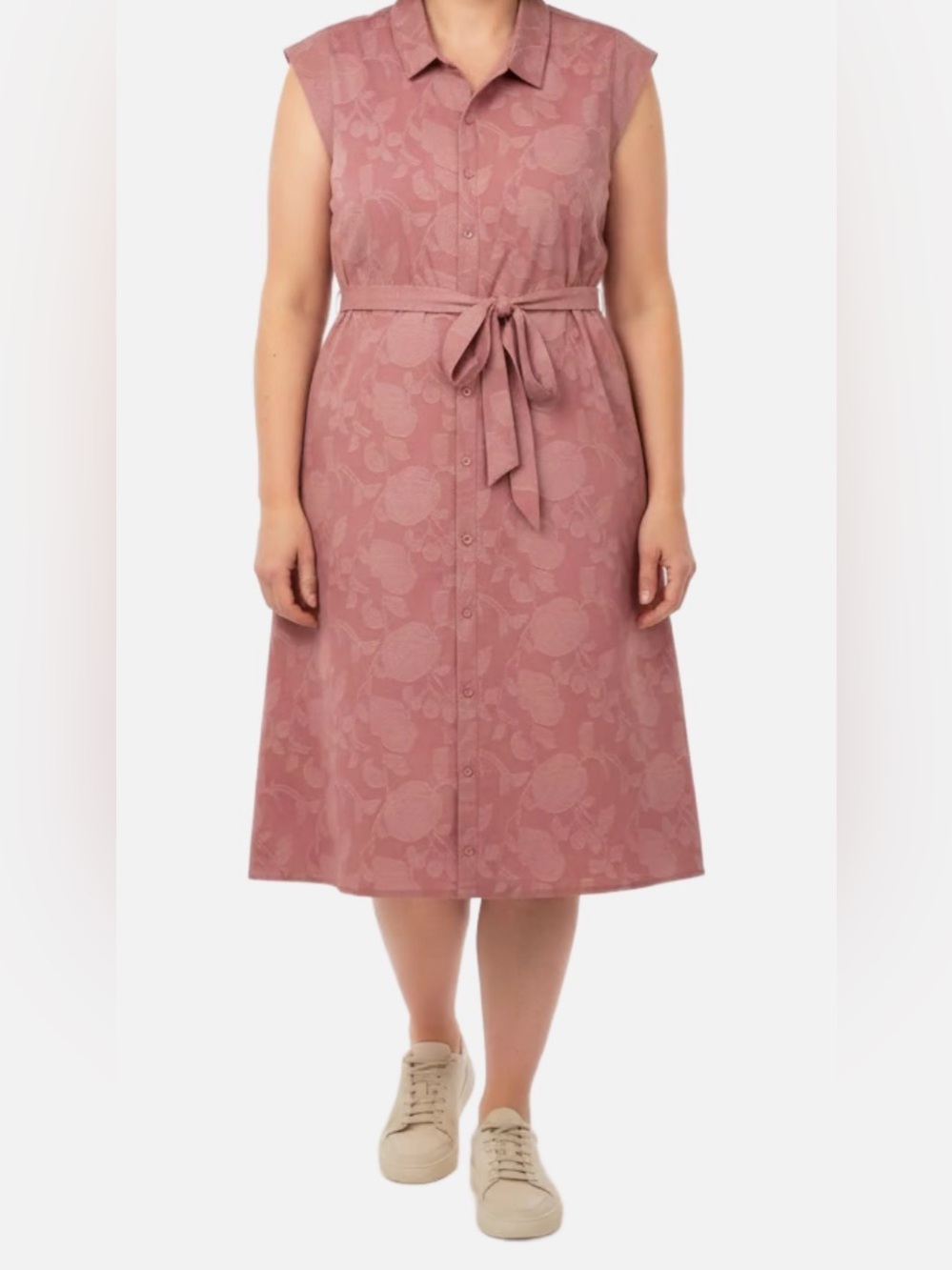 Nina Leonard Dusty Rosewood Textured Midi Shirt Dress